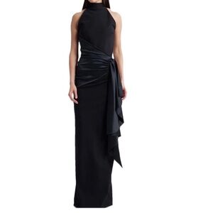 Chiara Boni Gudairi Column Gown in Black Maxi Dress Size 16 NWOT